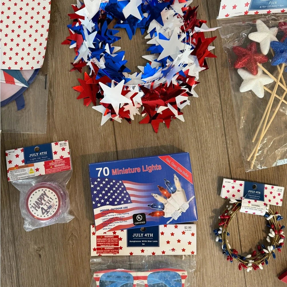 Patriotic Party Set Red White & Blue 4th of July Memorial Day flag decor etc